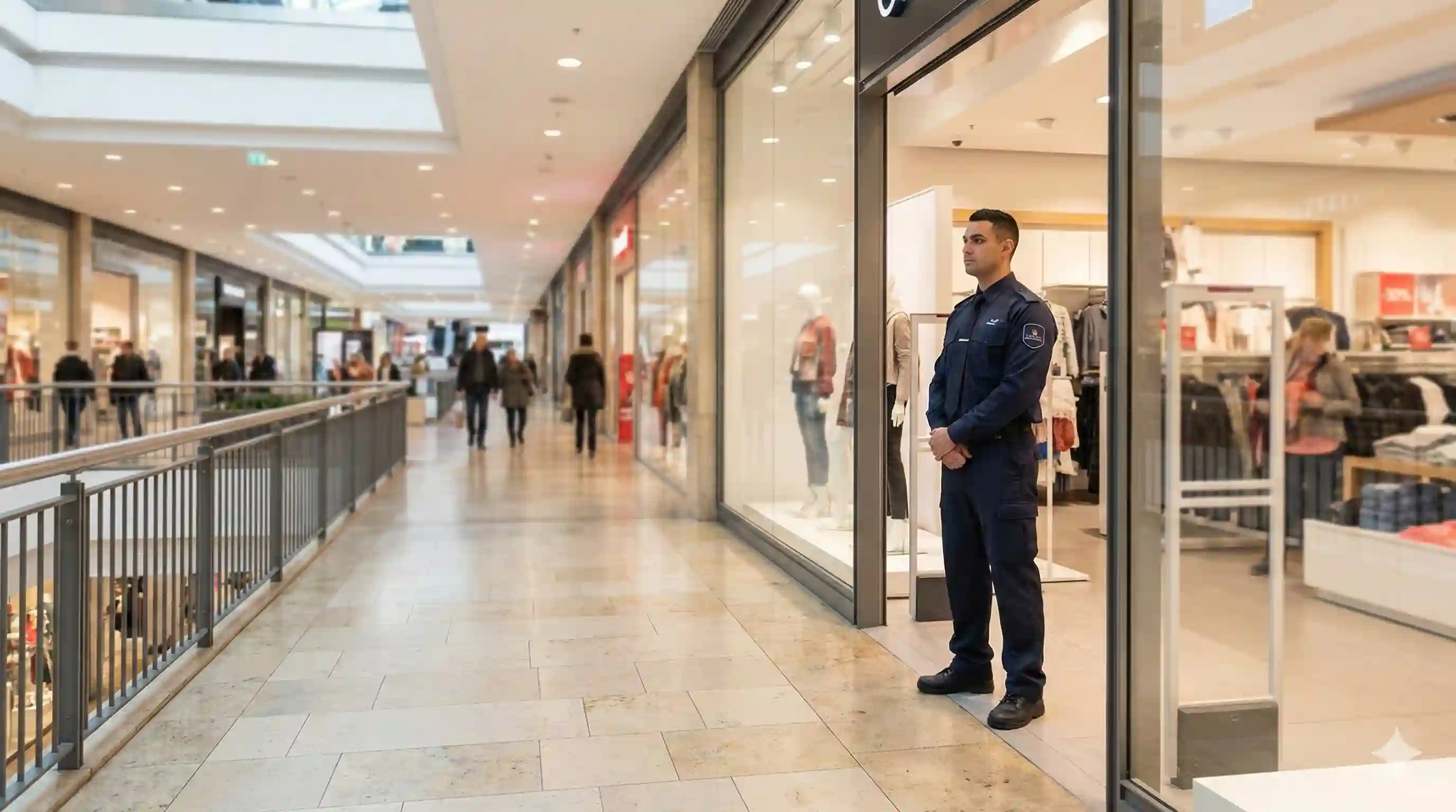 Security officer monitoring retail environment
